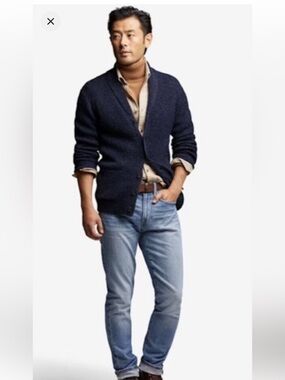 Line of Trade Shetland Wool Shawl Collar Blue Cardigan‎ Sweater Mens 2XL